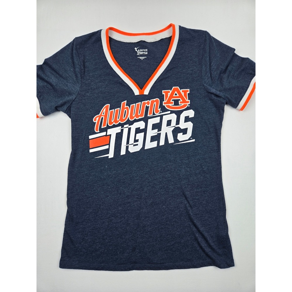 Campus Lifestyle Auburn Tigers V Neck T Shirt Womens Medium Blue‎ Orange